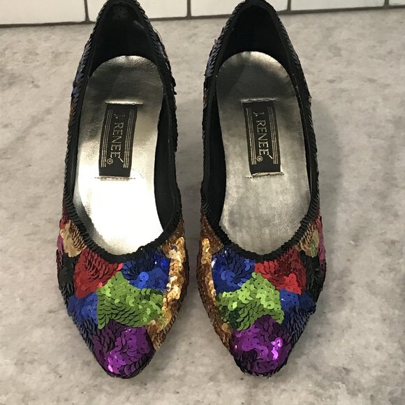 J. Renee Shoes Womens Size 7 M Multicolor Sequin Pointed Toe Pumps Kitten Heels - Picture 3 of 8